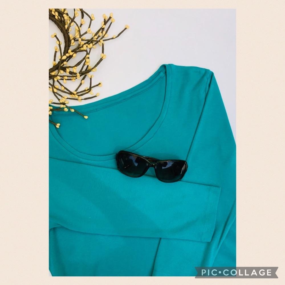 Soft Turquoise Blue 3/4 Sleeve Tee Size M - Picture 7 of 8